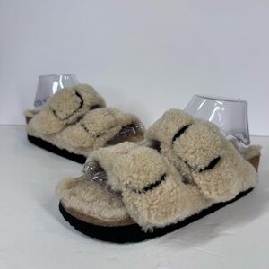 Birkenstock Papillio Arizona Shearling Big Sandals Buckle Teddy Eggshell Size 39
